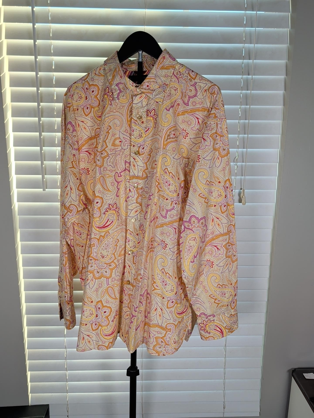 Men's Paisley Button-Up Shirt in Pink and Yellow